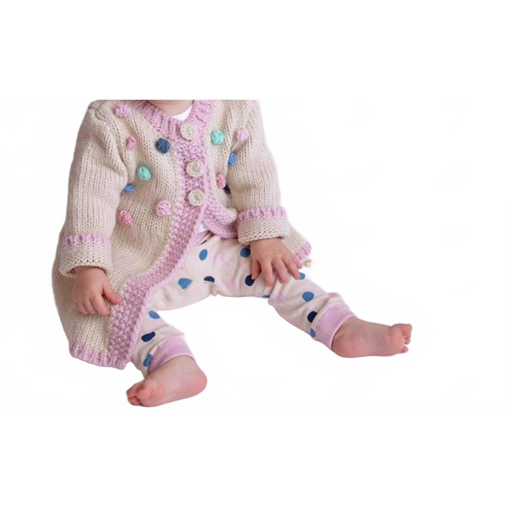 NEW HUGGALUGS baby girls popcorn and pompom sweater in ivory/pink/blue